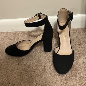 Elegant Black Ankle Strap  Velvety Heels